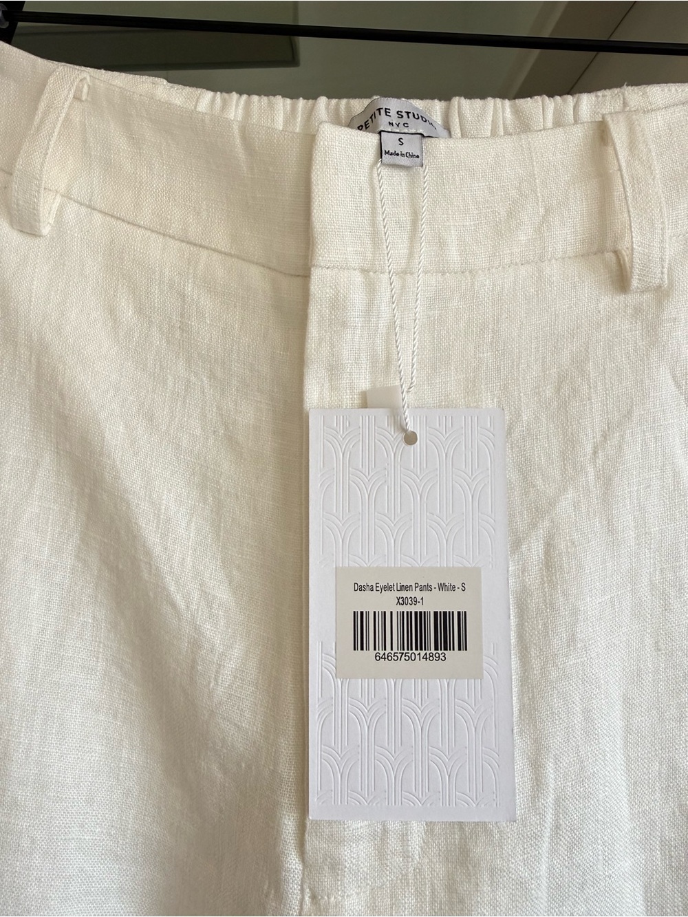 Petite Studio White Linen Wide-Leg Pants with Eyelet Trim - Picture 8 of 9